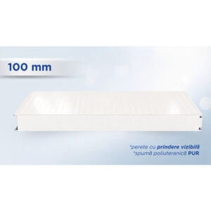 Panou sandwich de perete alb de 100 mm, cu prindere vizibilă și miez din spumă poliuretanică