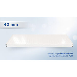 Panou sandwich de perete alb de 40 mm, varianta economică, cu prindere vizibilă și miez PUR