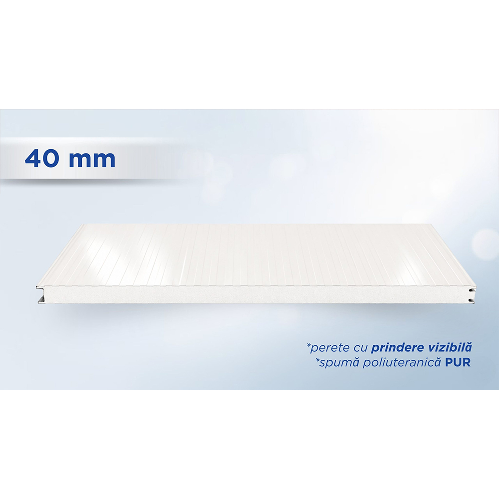 Panou de perete TOP alb, 40 mm Panou sandwich de perete alb de 40 mm, profil TOP cu prindere vizibilă, văzut din lateral