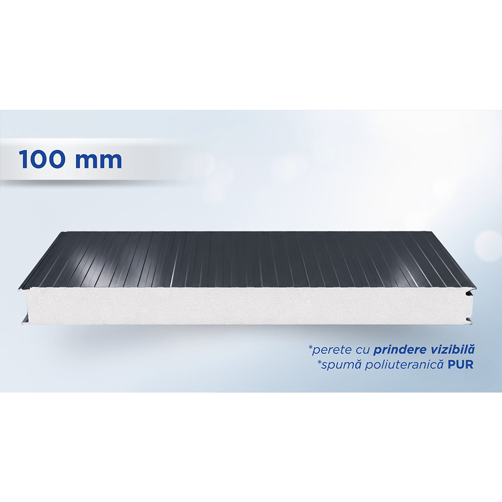 Panou de perete TOP gri antracit, 100 mm Panou sandwich de perete gri antracit de 100 mm, cu prindere vizibilă și miez PUR