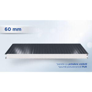 Panou sandwich de perete gri antracit de 60 mm, profil TOP cu prindere vizibilă, văzut din lateral