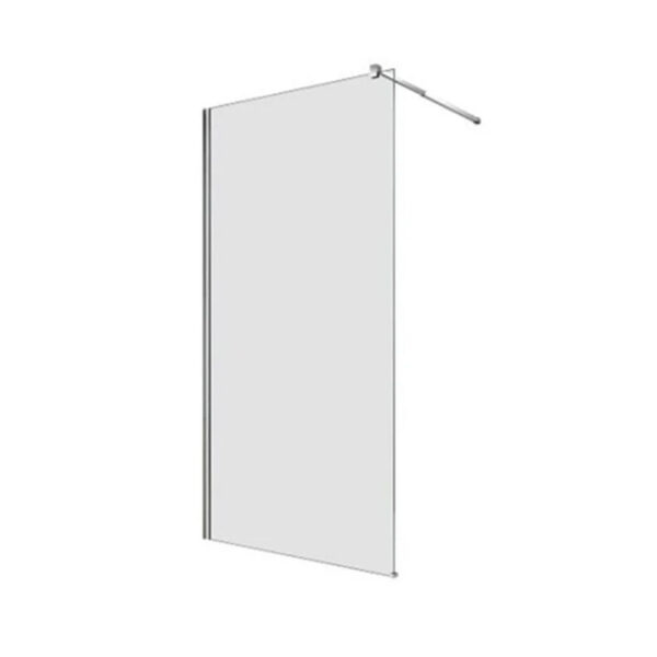 Paravan duș walk-in E6A-7A-C din sticlă clară, cu profil de perete și bară de stabilizare cromate, pe fundal alb