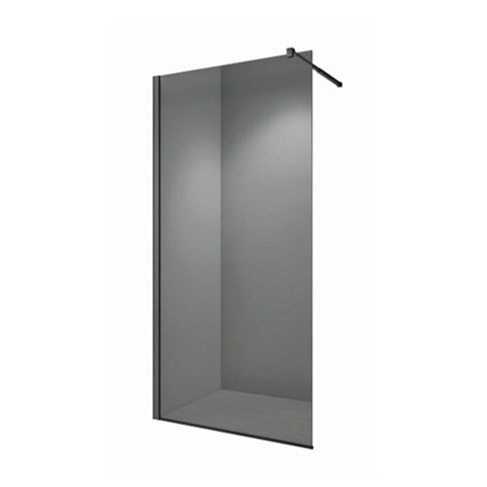 Paravan walk-in E6A-7A-D Gray Fog – ansamblu Paravan duș walk-in E6A-7A-D Gray Fog din sticlă fumurie, cu profil și bară negre, pe fundal alb