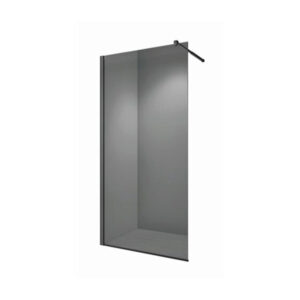 Paravan duș walk-in E6A-7A-D Gray Fog din sticlă fumurie cu profile negre, 90 × 190 cm, pe fundal alb