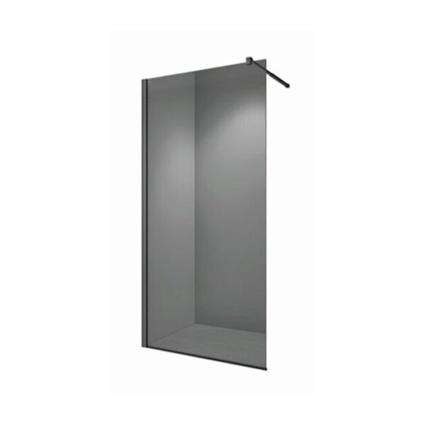 Paravan duș walk-in E6A-7A-D Gray Fog din sticlă fumurie cu profile negre, 90 × 190 cm, pe fundal alb