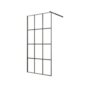 Paravan duș walk-in E6A-7C Black Squares, sticlă clară cu caroiaj negru, pe fundal alb