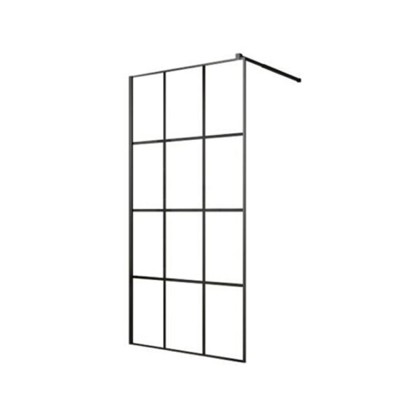 Paravan duș walk-in E6A-7C Black Squares, sticlă clară cu caroiaj negru, pe fundal alb
