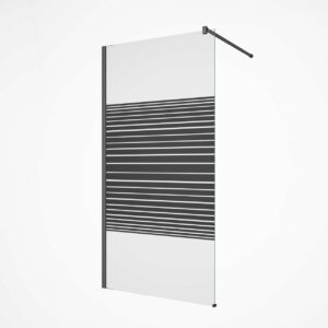 Paravan duș walk-in E6A-7EB Black Lines, sticlă clară cu dungi orizontale negre, profil și bară negre, pe fundal alb