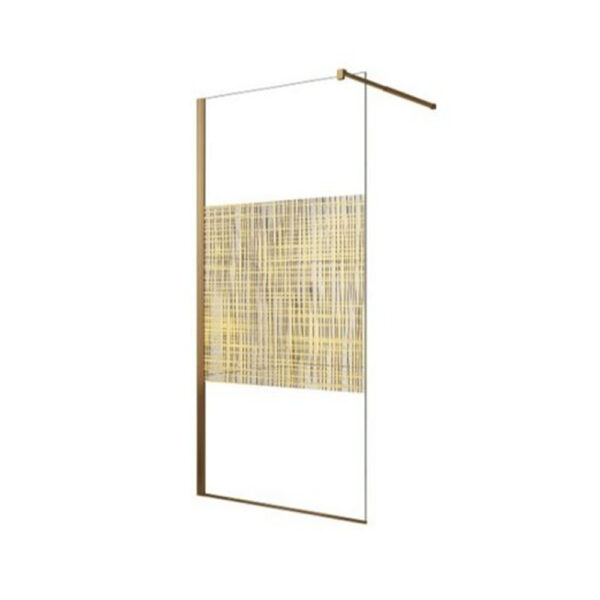Paravan duș walk-in E6A-7G-2 Golden Cloth, sticlă clară cu model auriu țesut și profile aurii, pe fundal alb
