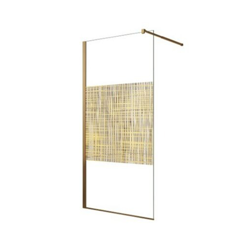 Paravan walk-in E6A-7G-2 Golden Cloth Paravan duș walk-in E6A-7G-2 Golden Cloth, sticlă clară cu model auriu țesut și profile aurii, pe fundal alb