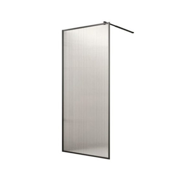 Paravan duș walk-in E6A-7L-B din sticlă riflată cu ramă neagră, 90 × 190 cm, pe fundal alb