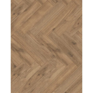 Parchet laminat Classen Herringbone Manor 62663, plăci montate în spic, decor de lemn maro-grej, vedere de sus