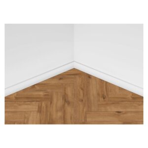 Classen Herringbone Manor 62708 montat în spic în colțul unei camere, lângă plintă albă