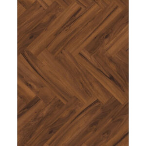 Parchet laminat Classen Herringbone Manor 63061 în spic, decor de nuc maro-roșcat cu noduri, vedere de sus