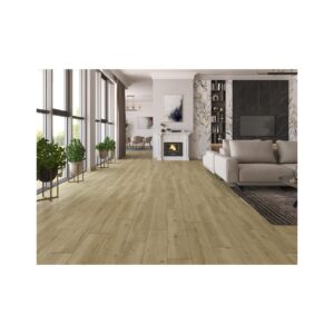 Classen Life 64977 montat într-un living cu șemineu, canapea gri și ferestre mari