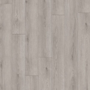 Parchet SPC Eco 881819 gri, decor de stejar cu noduri și fibră vizibilă, plăci decalate, vedere de sus