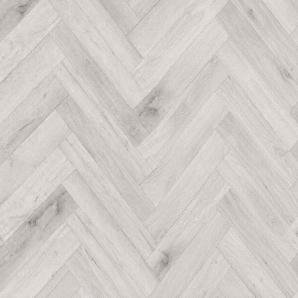 Parchet SPC Herringbone 80402 gri deschis, plăci cu decor de stejar așezate în spic, vedere de sus