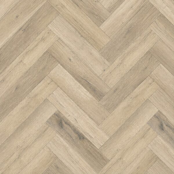 Parchet SPC Herringbone 80403 grej, cu decor de stejar și noduri, plăci așezate în spic, vedere de sus