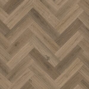 Parchet SPC Herringbone 80407 maro închis, cu decor de stejar, plăci așezate în spic, vedere de sus