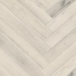 Parchet SPC Herringbone 80409 gri foarte deschis, cu decor de stejar și noduri, plăci în spic, vedere de sus