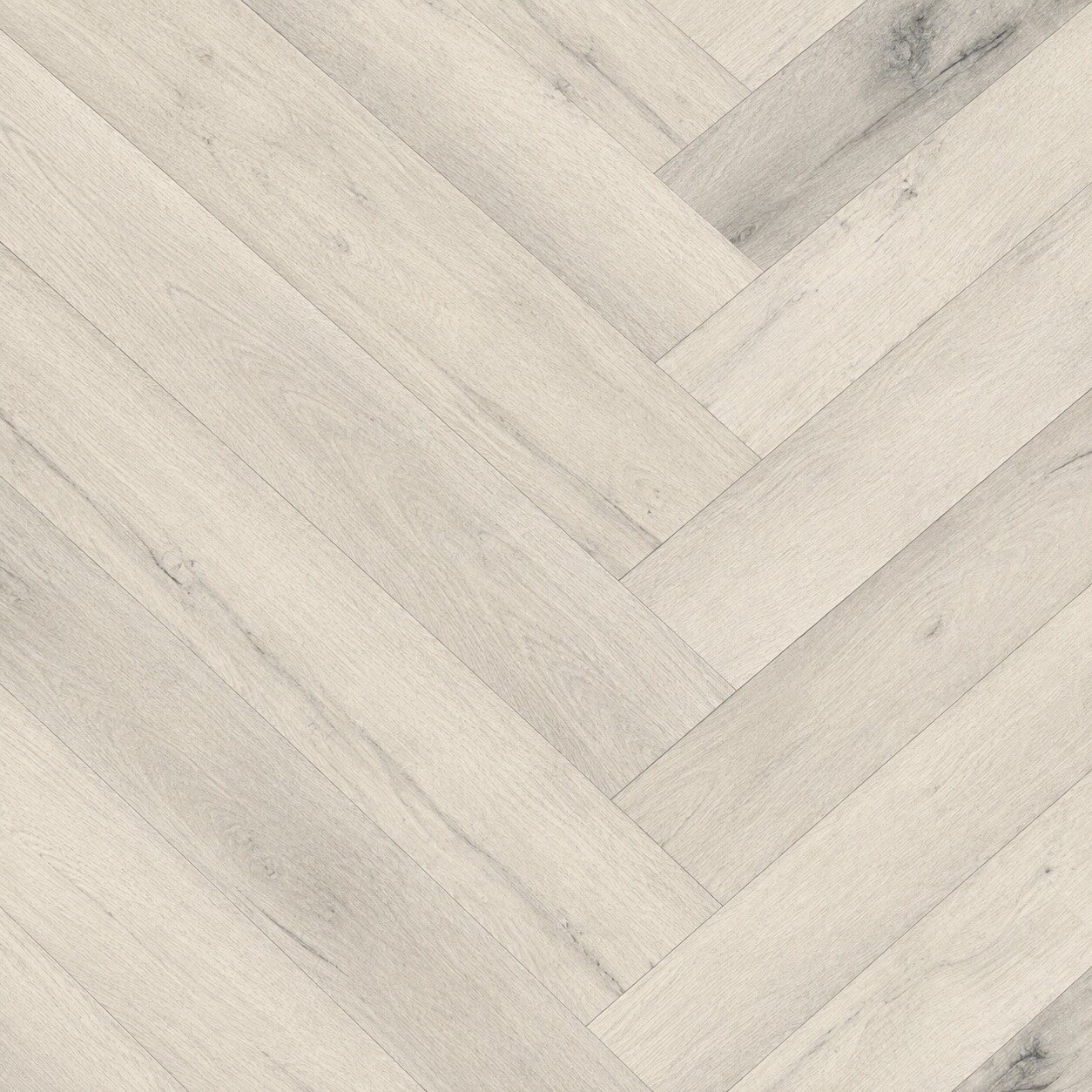 Parchet SPC Herringbone 80409 gri deschis, vedere de sus Parchet SPC Herringbone 80409 gri foarte deschis, cu decor de stejar și noduri, plăci în spic, vedere de sus