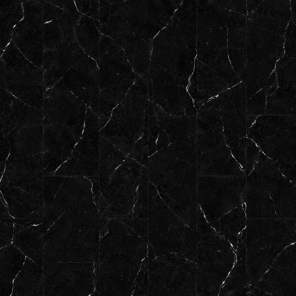 Parchet SPC Luxury 30731 marmură neagră, vedere de sus Parchet SPC Luxury 30731 cu aspect de marmură neagră și vene albe fine, plăci de 30 × 60 cm decalate, vedere de sus