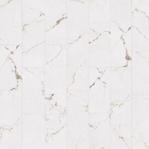 Parchet SPC Luxury 3102K3 cu aspect de marmură albă și vene aurii și maronii, plăci de 30 × 60 cm decalate