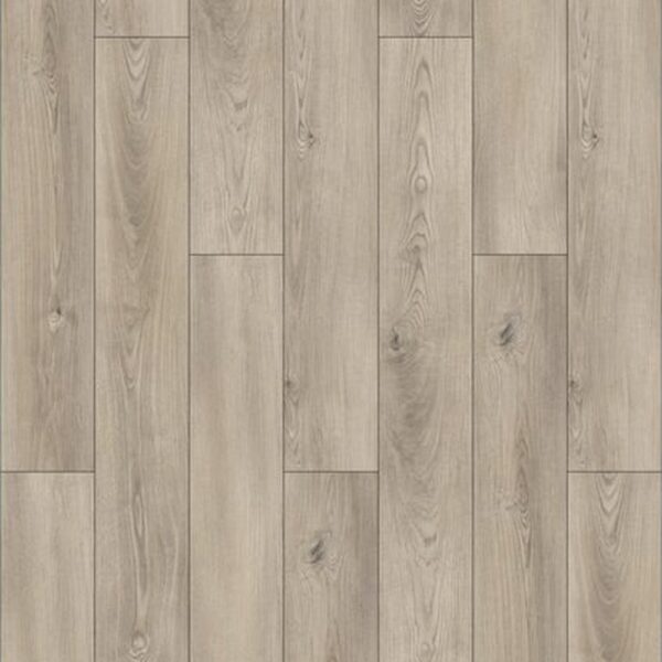 Parchet SPC Luxury 861351 cu decor de frasin gri-bej, fibră arcuită și noduri mici, plăci decalate, vedere de sus