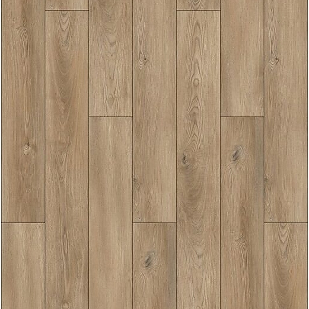 Parchet SPC Luxury 861352 stejar maro, vedere de sus Parchet SPC Luxury 861352 cu decor de stejar maro-caramel, fibră arcuită și noduri, plăci decalate, vedere de sus