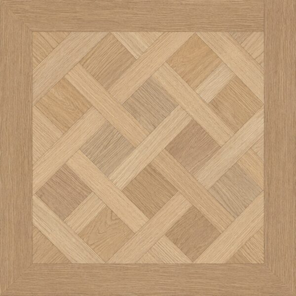 Placă de parchet SPC Oxford 20013 de 60 × 60 cm, model Versailles împletit, în ton cald de lemn