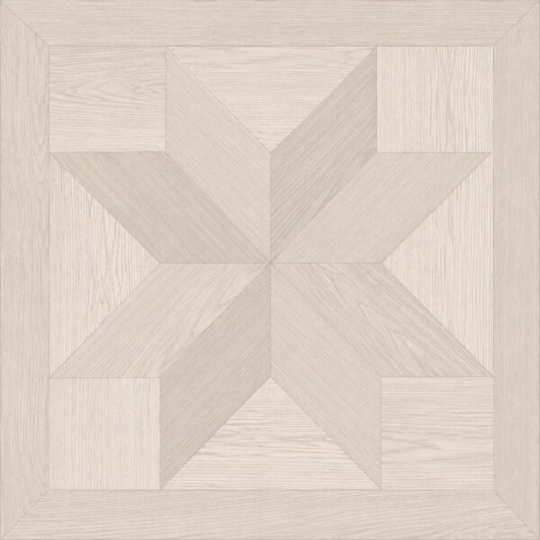 Placă de parchet SPC Versailles 10011 de 60 × 60 cm, cu stea din lemn deschis încadrată de o ramă