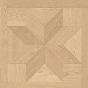Placă de parchet SPC Versailles 10012 de 60 × 60 cm, cu stea în opt colțuri din stejar deschis și ramă