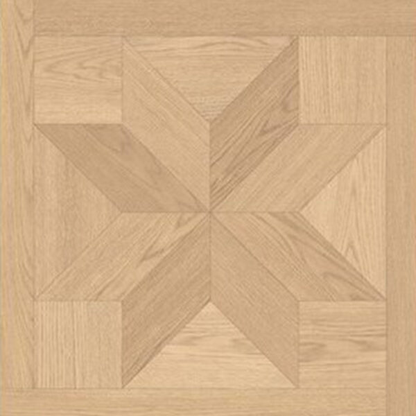 Placă de parchet SPC Versailles 10012 de 60 × 60 cm, cu stea în opt colțuri din stejar deschis și ramă