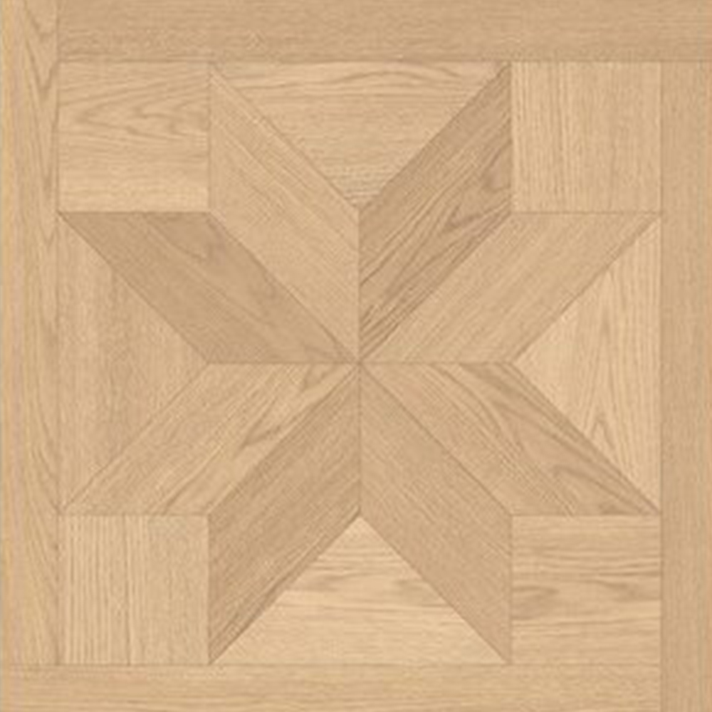 Placă de parchet SPC Versailles 10012, 60 × 60 cm Placă de parchet SPC Versailles 10012 de 60 × 60 cm, cu stea în opt colțuri din stejar deschis și ramă