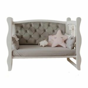 Pătuț tapițat co-sleeping Iași 120 × 60 cm, alb-gri, vedere de ansamblu
