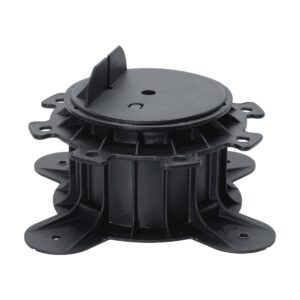 Picior reglabil Lifto de 50–80 mm, compact, din plastic negru, cu talpă cu lobi și un singur opritor vertical pe cap