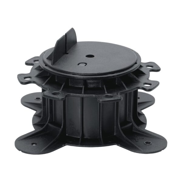 Picior reglabil Lifto de 50–80 mm, compact, din plastic negru, cu talpă cu lobi și un singur opritor vertical pe cap