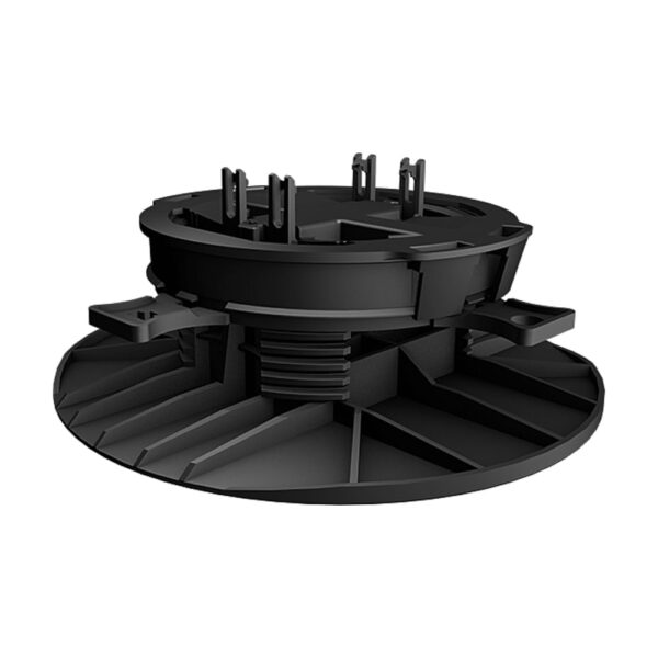 Picior reglabil Top Lift de 35–55 mm pentru șinele Perfect Rail, din plastic negru, cu talpă largă și cap cu cleme