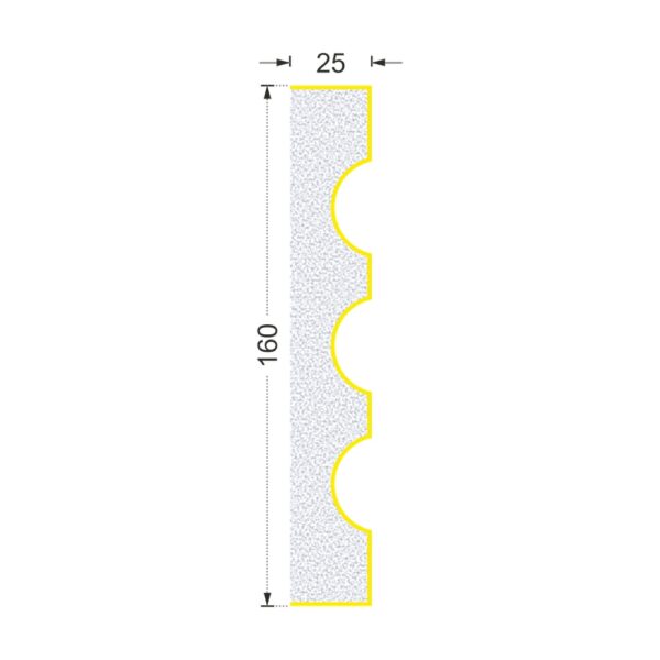 Secțiunea profilului A-301 cu cote: lățime 160 mm, ieșire din perete 25 mm