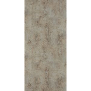 Placa compactă Fundermax 0793 Patina Tin întreagă, pe fundal alb: metal patinat gri-bej, cu pete ruginii discrete