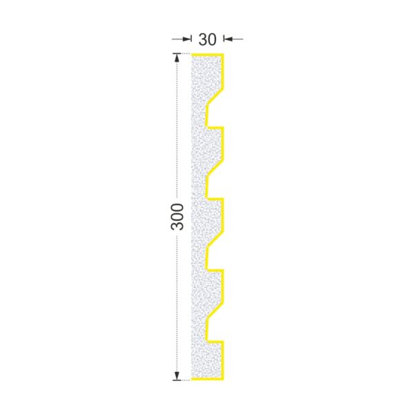 Secțiunea plăcii P-662 cu cote: lățime 300 mm, grosime 30 mm