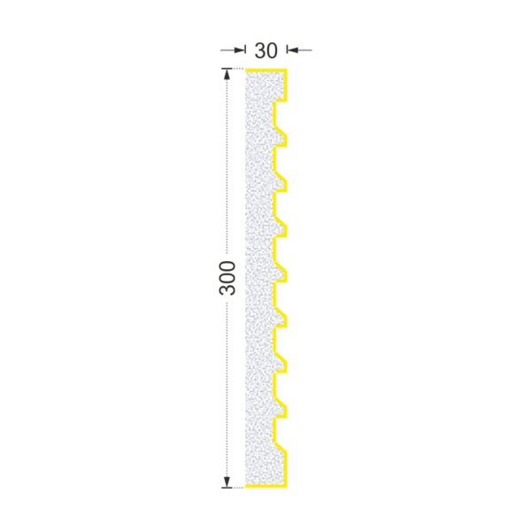 Secțiunea plăcii P-663 cu cote: lățime 300 mm, grosime 30 mm
