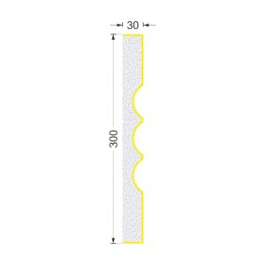 Secțiunea plăcii P-664 cu cote: lățime 300 mm, grosime 30 mm