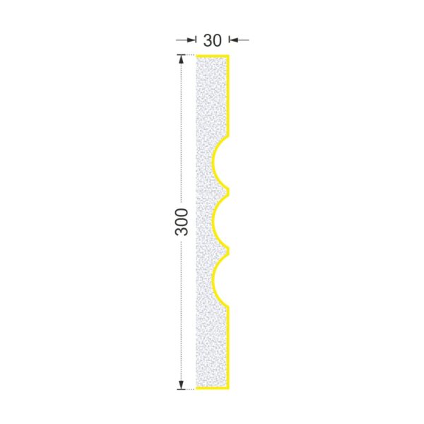 Secțiunea plăcii P-664 cu cote: lățime 300 mm, grosime 30 mm