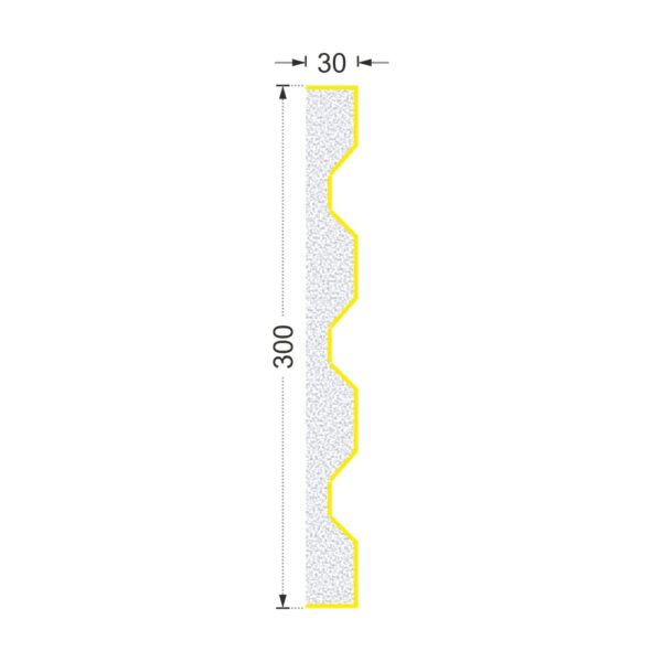 Secțiunea plăcii P-666-3 cu cote: lățime 300 mm, grosime 30 mm