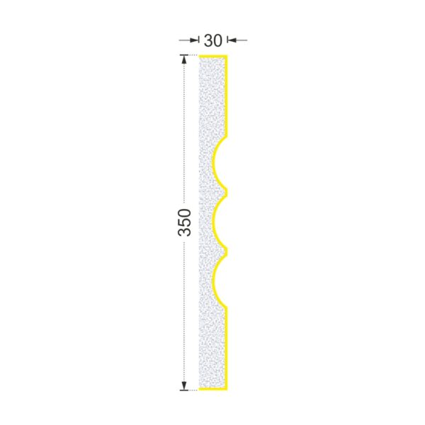 Secțiunea plăcii P-670 cu cote: lățime 350 mm, grosime 30 mm