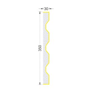 Secțiunea plăcii P-672 cu cote: lățime 350 mm, grosime 30 mm