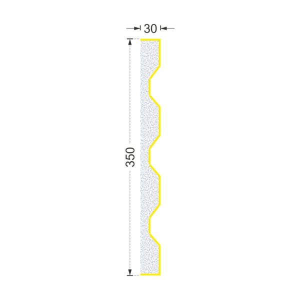 Secțiunea plăcii P-672 cu cote: lățime 350 mm, grosime 30 mm