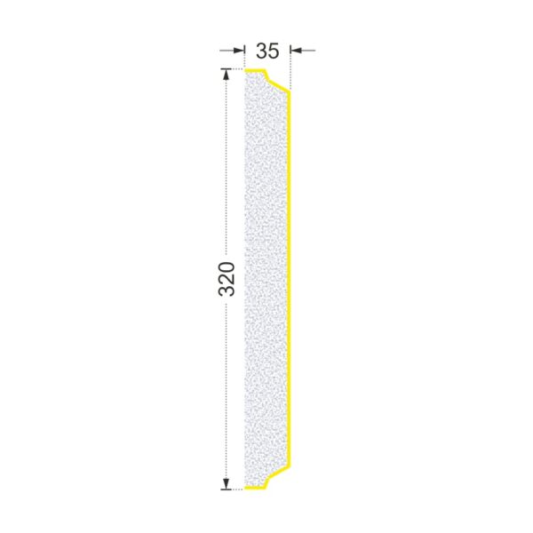 Secțiunea plăcii P-742 cu cote: lățime 320 mm, grosime 35 mm