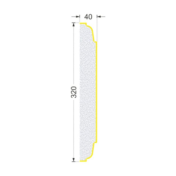 Secțiunea plăcii P-743 cu cote: lățime 320 mm, grosime 40 mm
